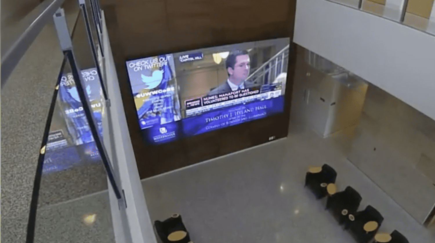 video wall installation university of wisconsin whitewater uww camera corner connecting point